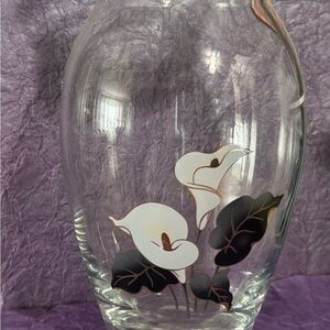 Vintage Glass Vase With Hand Painted Calla Lily’s